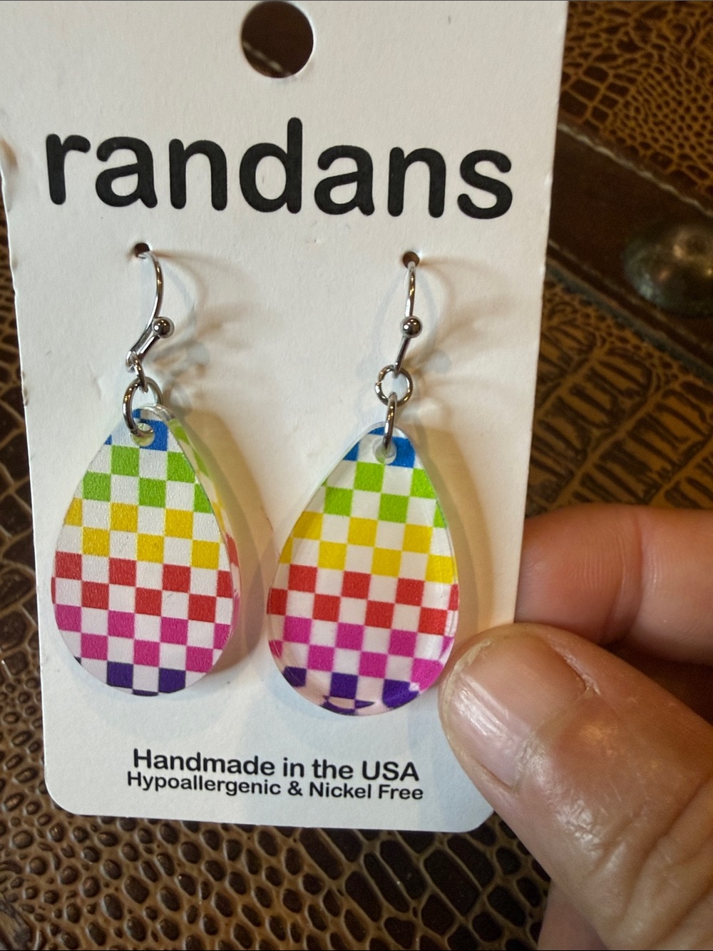 Rainbow Checkered Teardrop Earrings - Multicolor